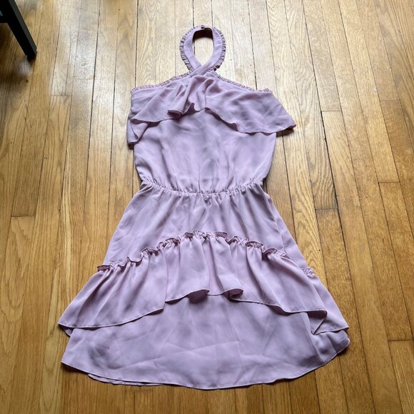 Parker Size S Dusty Blush Pink Sleeveless Ruffle Tiered Halter Mini Dress NWT - Picture 6 of 16